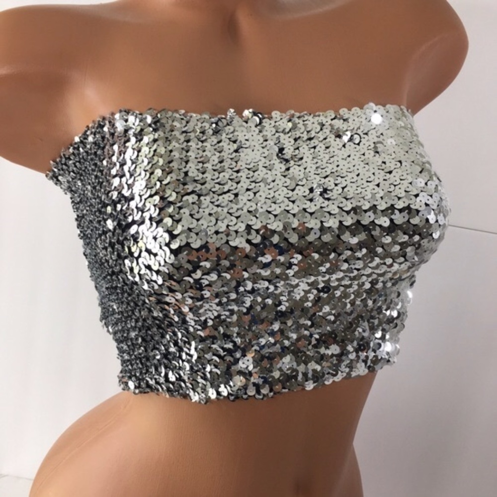 Victoria Secret PINK Silver Sequin Tube Crop Top